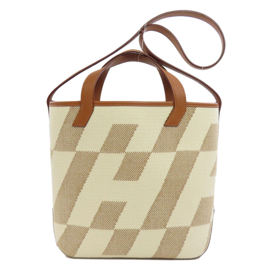Hermes Handbag Ambie Pm 2Way Women Canvas Brown Travel Bag
