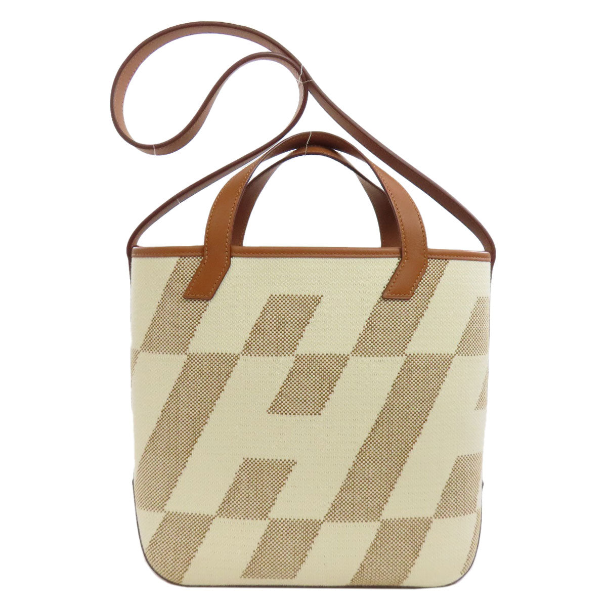 Hermes Handbag Ambie Pm 2Way Women Canvas Brown Travel Bag