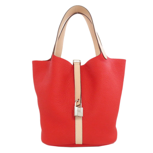 Hermes Handbag Taurillon Clemence Picotin Lock Mm Touch Silvermetal Red Travel Bag