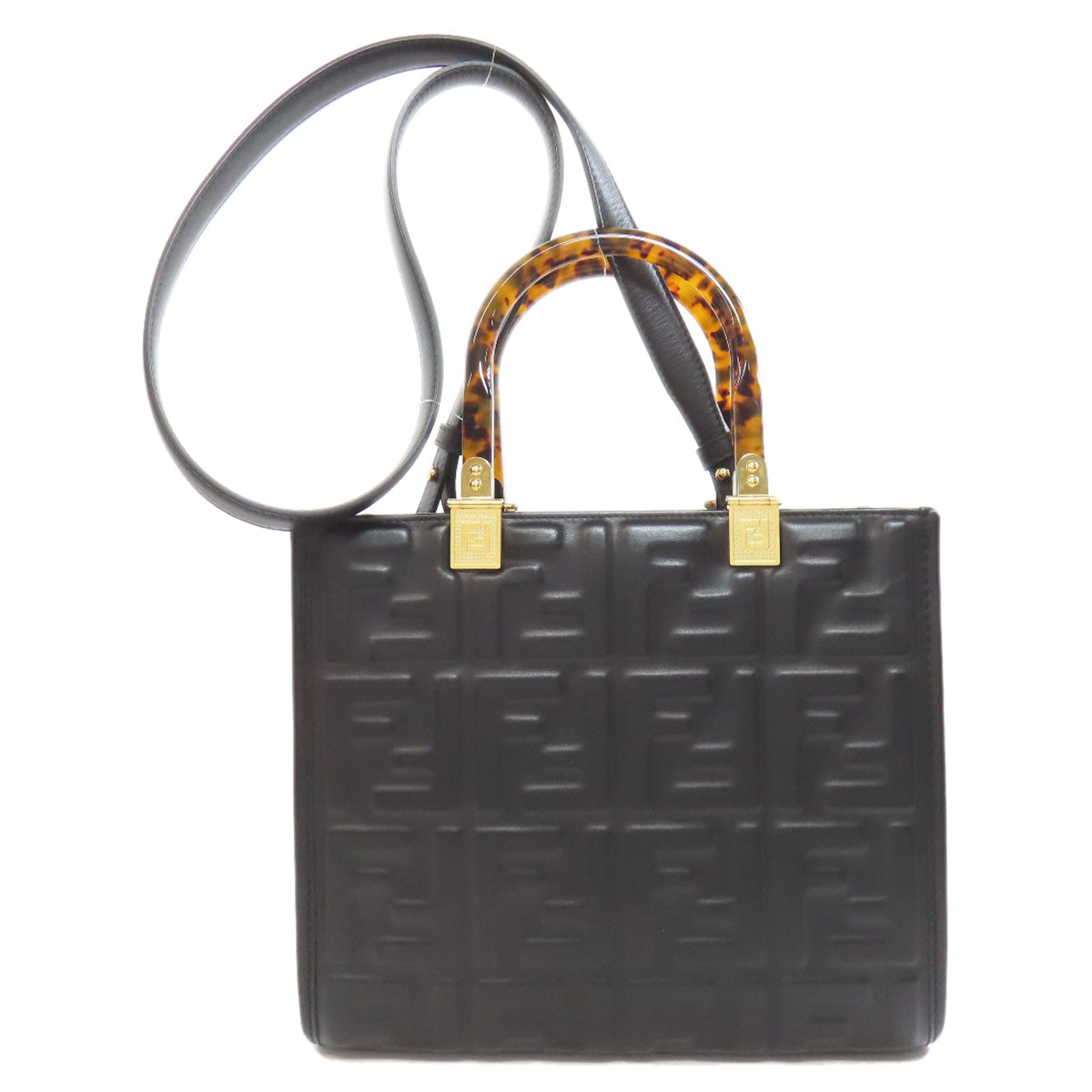 Fendi Handbag Calfskin Sunshine 2Way Black Small Travel Bag