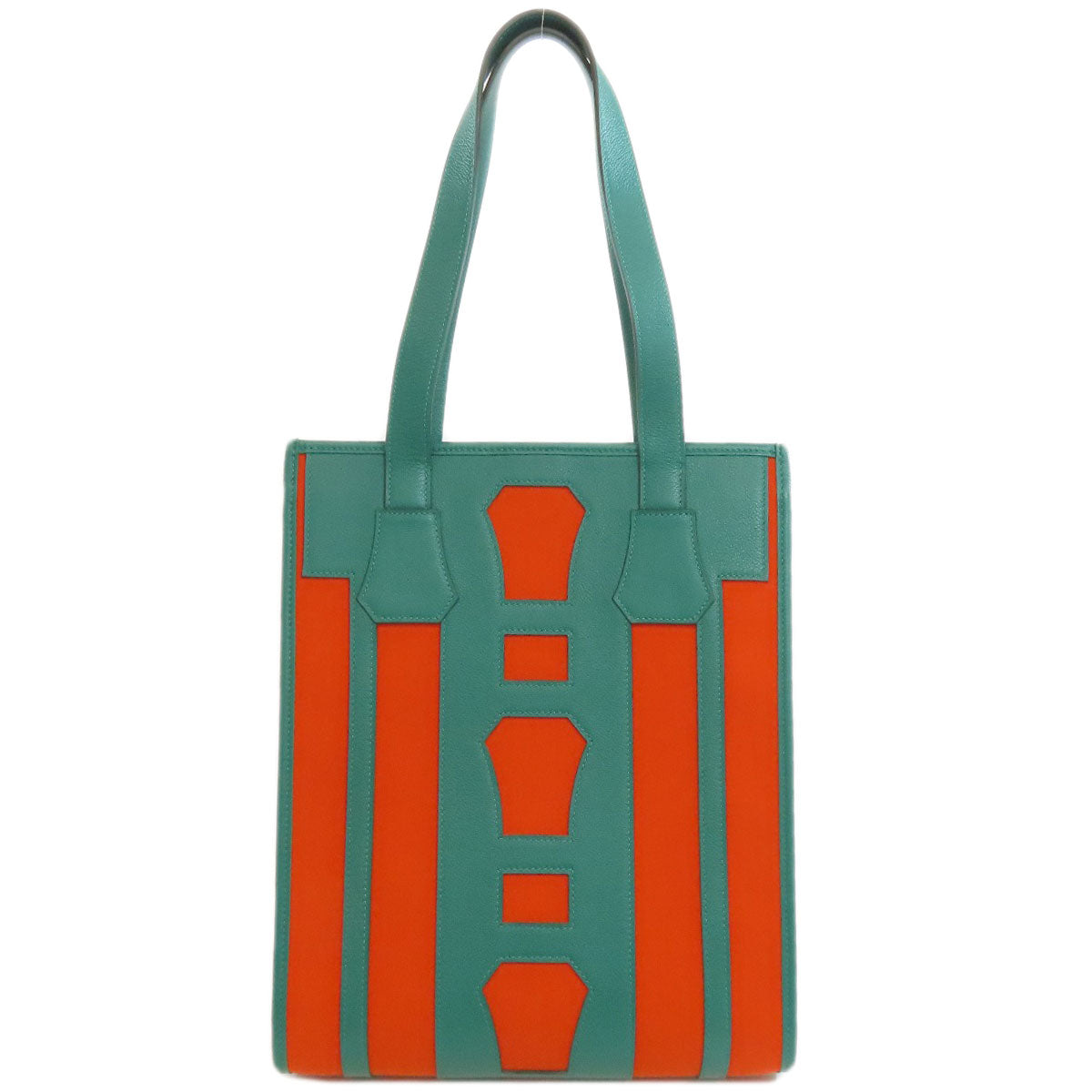 Tote Bag , Calfskin Orange Petite Ash Canvas