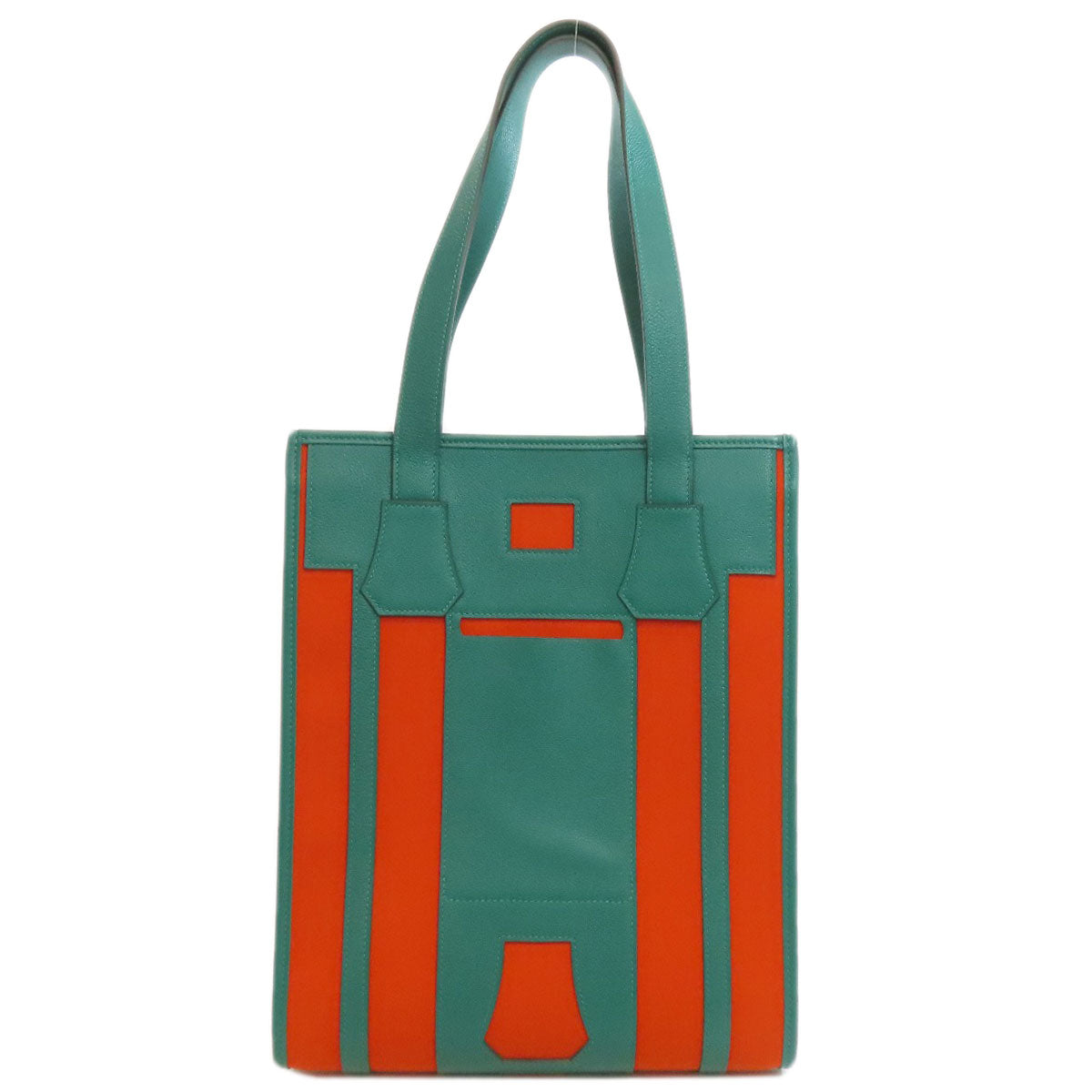 Tote Bag , Calfskin Orange Petite Ash Canvas