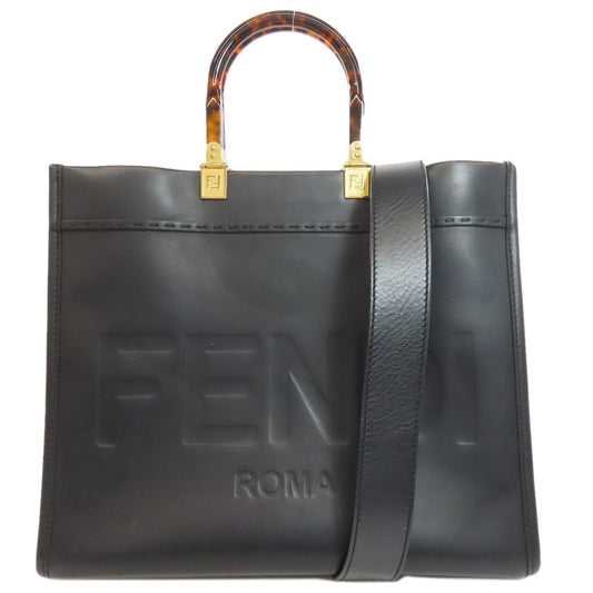 Fendi Handbag Calfskin Sunshine 2Way Women Black Medium Travel Bag