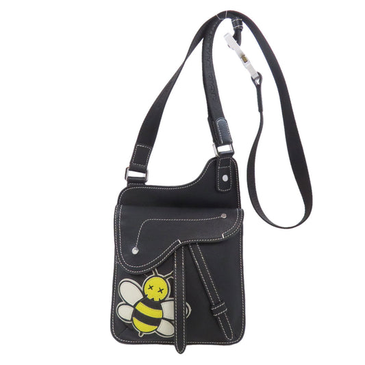 Dior Christian Shoulder Bag Calfskin Bee Saddle Women Black