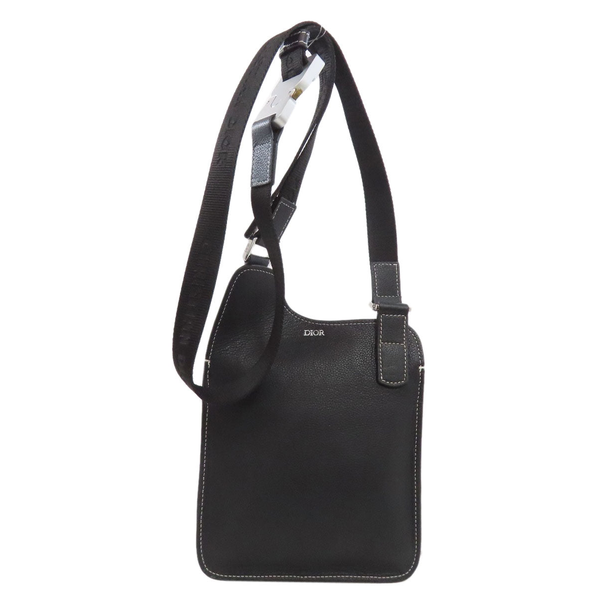 Dior Christian Shoulder Bag Calfskin Bee Saddle Women Black