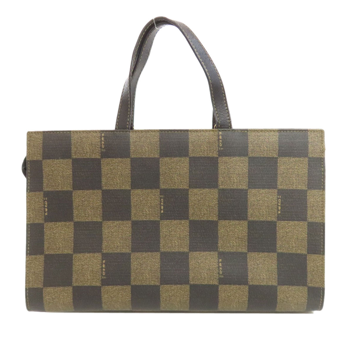 Fendi Handbag Pvc Checkered Pattern 2Way Brown Travel Bag