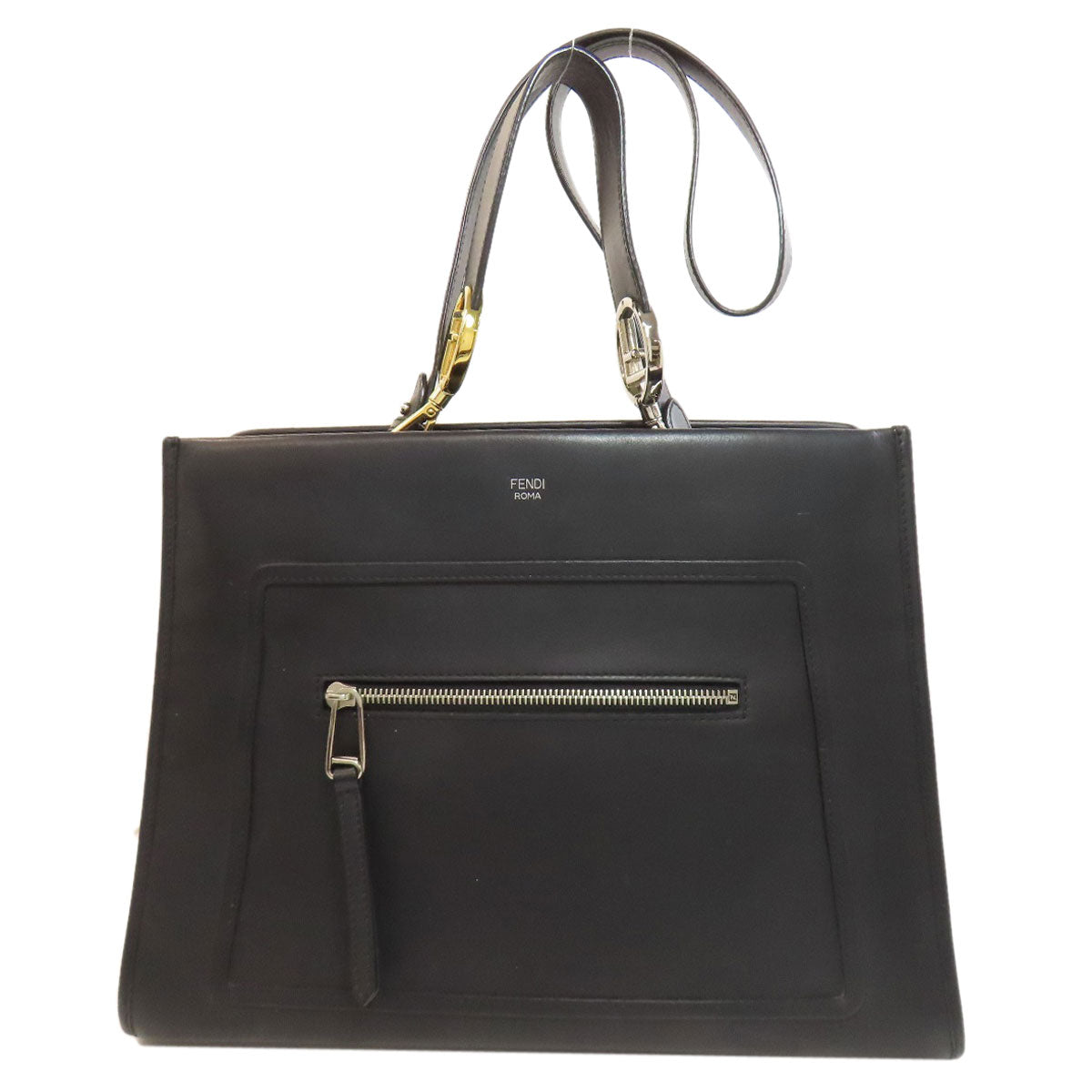 Fendi Handbag 8Bh343 Calfskin Runaway 2Way Black Travel Bag
