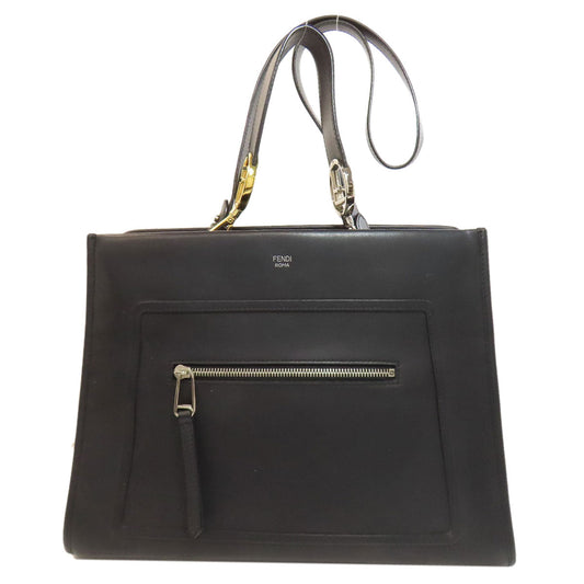 Fendi Handbag 8Bh343 Calfskin Runaway 2Way Black Travel Bag