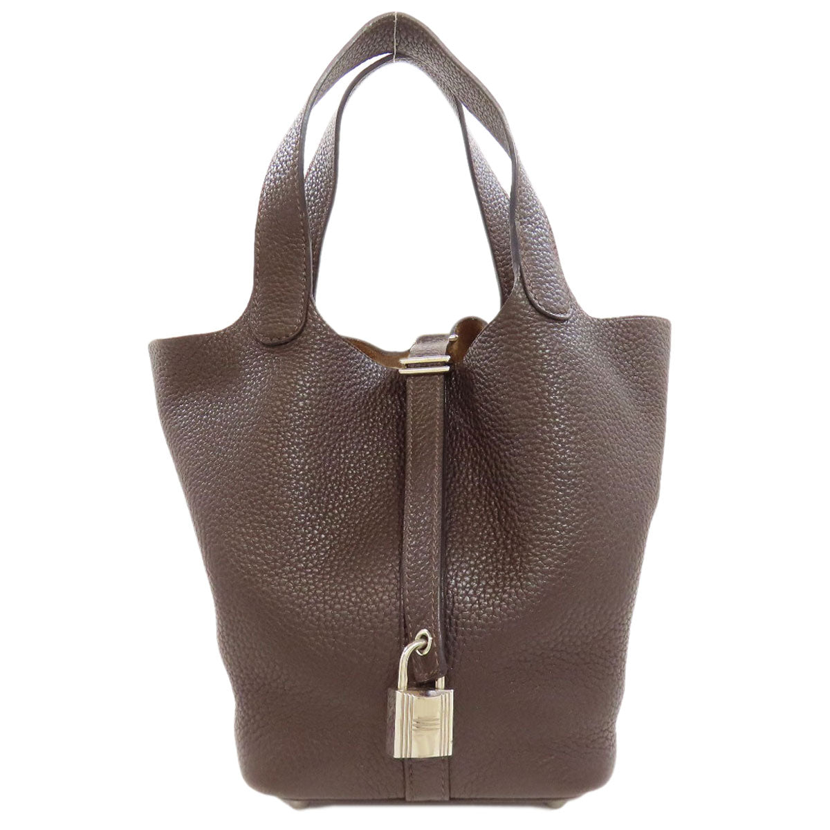 Hermes Handbag Taurillon Clemence Picotin Lock Pm Silvermetal Women Brown Travel Bag