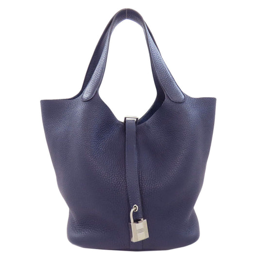 Hermes Handbag Taurillon Clemence Picotin Lock Mm Silvermetal Women Navy Travel Bag