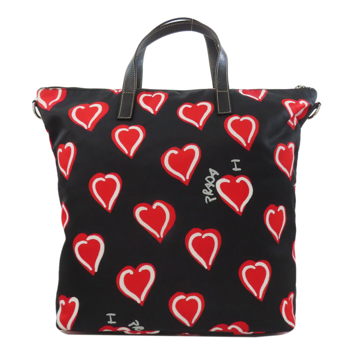 Tote Bag Heart Motif Way Nylon Black