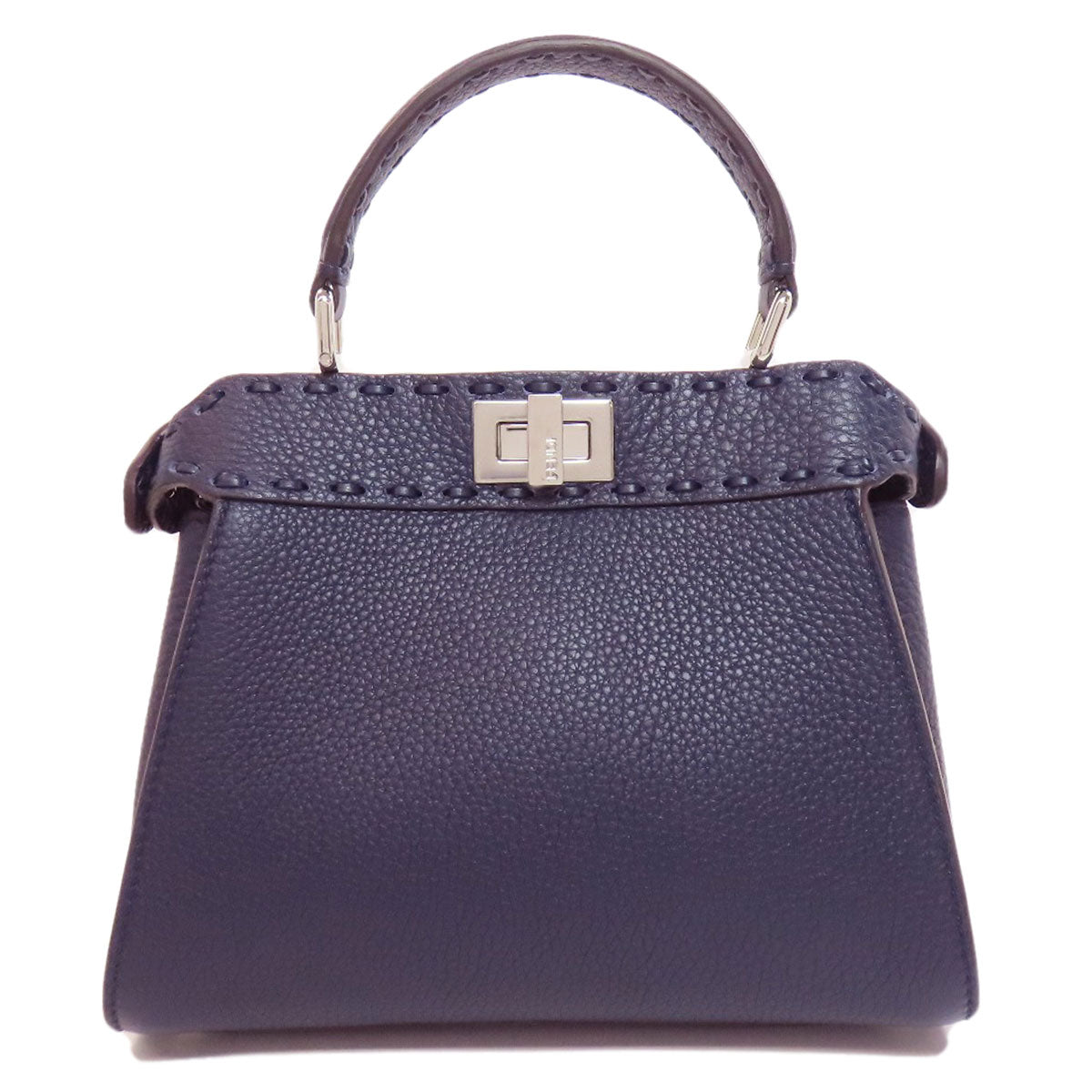 Fendi Handbag Calfskin Peekaboo Selleria 2Way Women Navy Mini Travel Bag