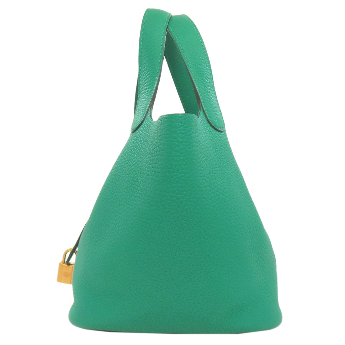 Hermes Handbag Taurillon Clemence Picotin Lock Pm Metal Green Gold Travel Bag