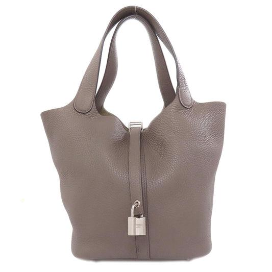 Hermes Handbag Taurillon Clemence Picotin Lock Mm Ethan Metal Silver Gray Travel Bag