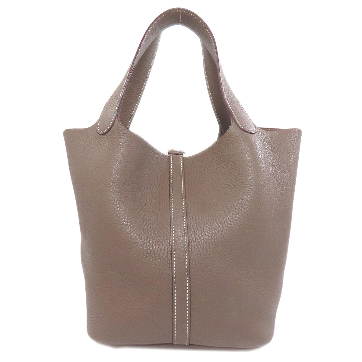Taurillon Clemence Picotin Lock Mm Etoupe Silvermetal Brown Travel Bag