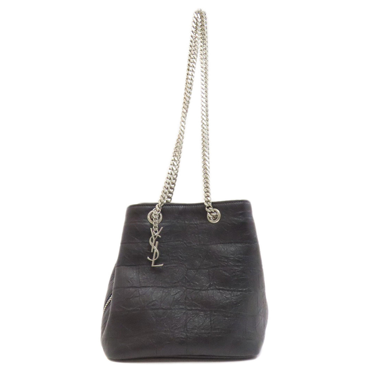 Saint Shoulder Bag Embossed Leather Black