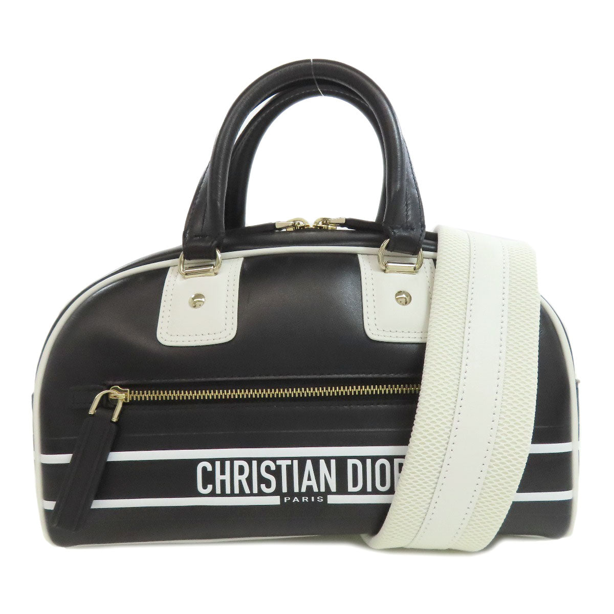 Dior Christian Handbag Calfskin Vibe Way Women Black Travel Bag