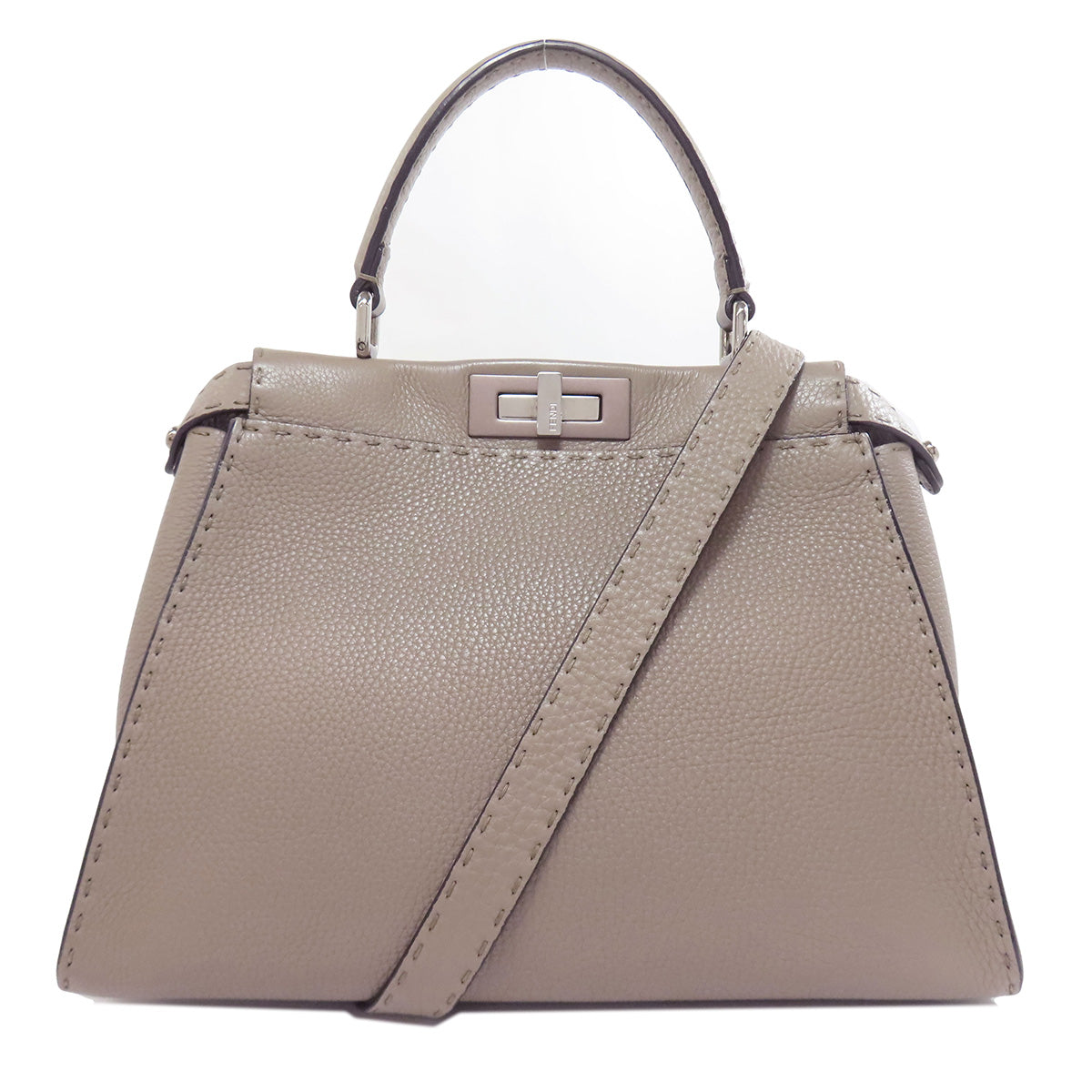 Fendi Handbag Calfskin Peekaboo Celeria 2Way Women Beige Travel Bag