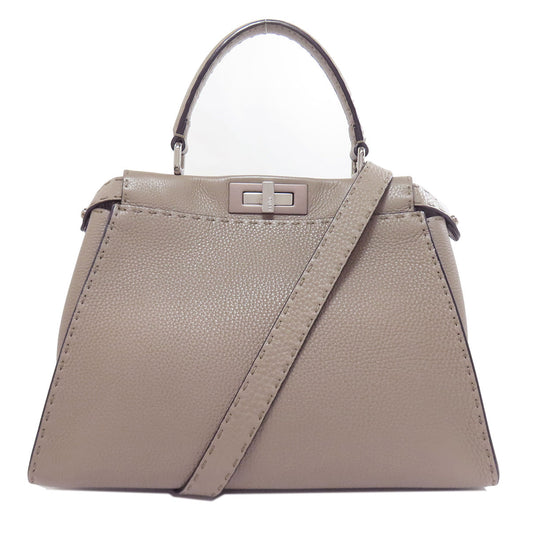 Fendi Handbag Calfskin Peekaboo Celeria 2Way Women Beige Travel Bag
