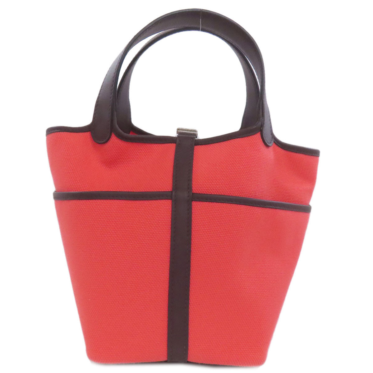 Hermes Handbag Tower Ash Picotin Lock Pm Silvermetal Women Red Travel Bag