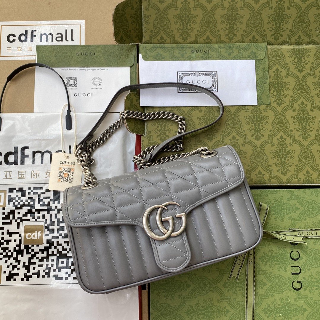 gg Marmont Dark MatelassÃ© Grey Small Shoulder Bag
