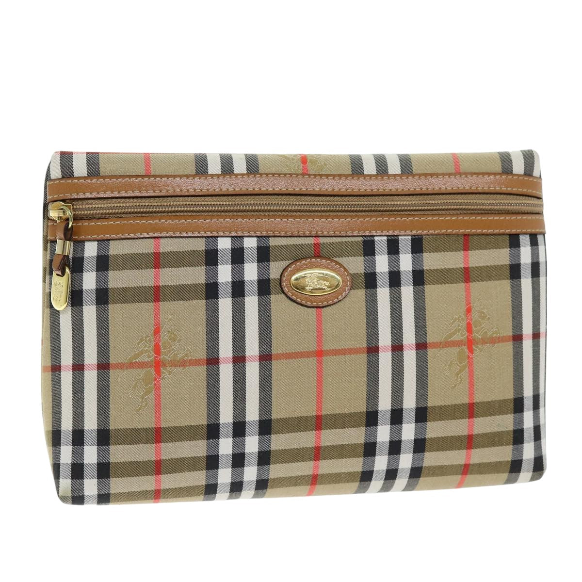 Burberry Luxury ss Nova Check Clutch Bag Auth Canvas Beige Beige Auth 75664