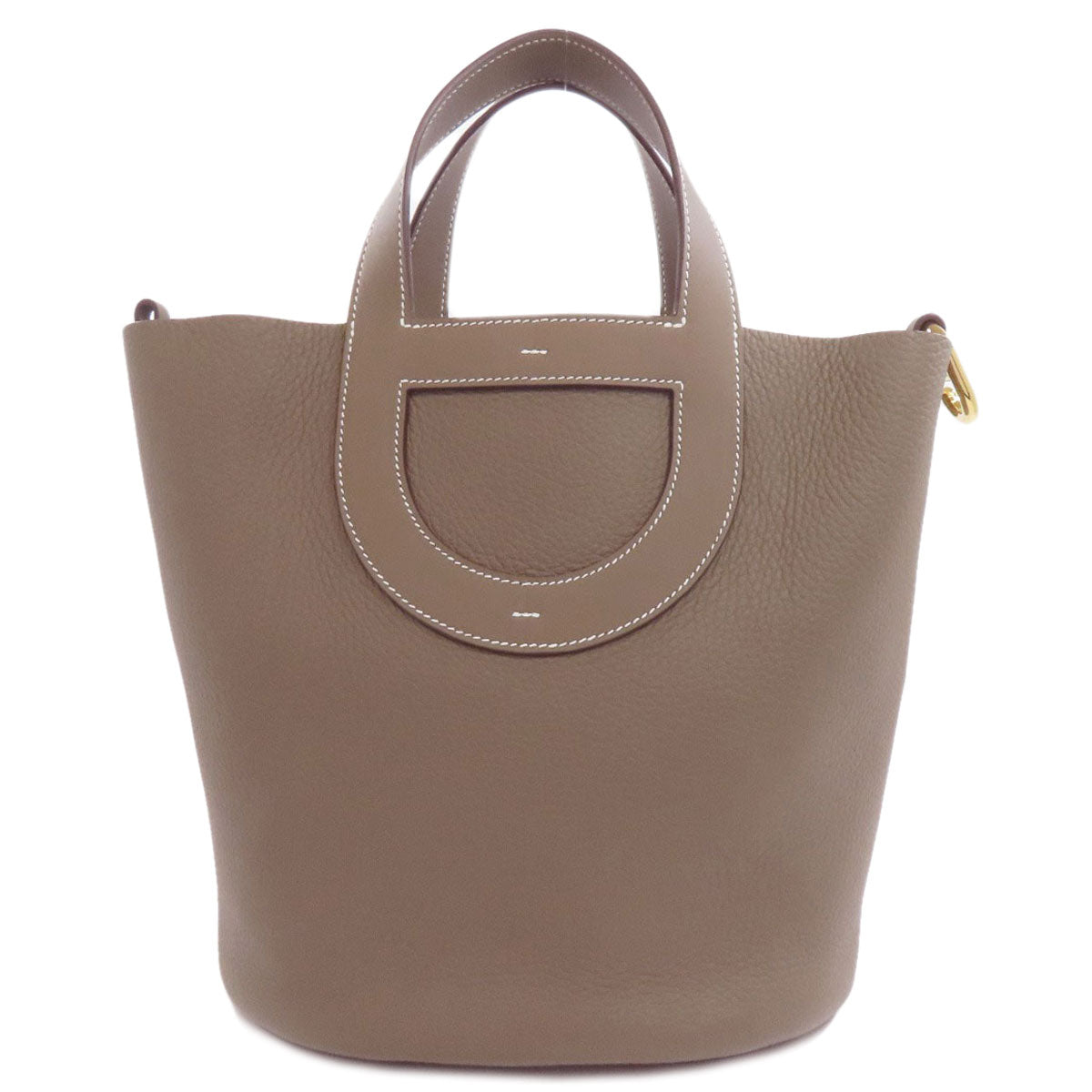 Hermes Handbag Taurillon Clemence In The Loop Etoupe Metal Beige Gold Travel Bag