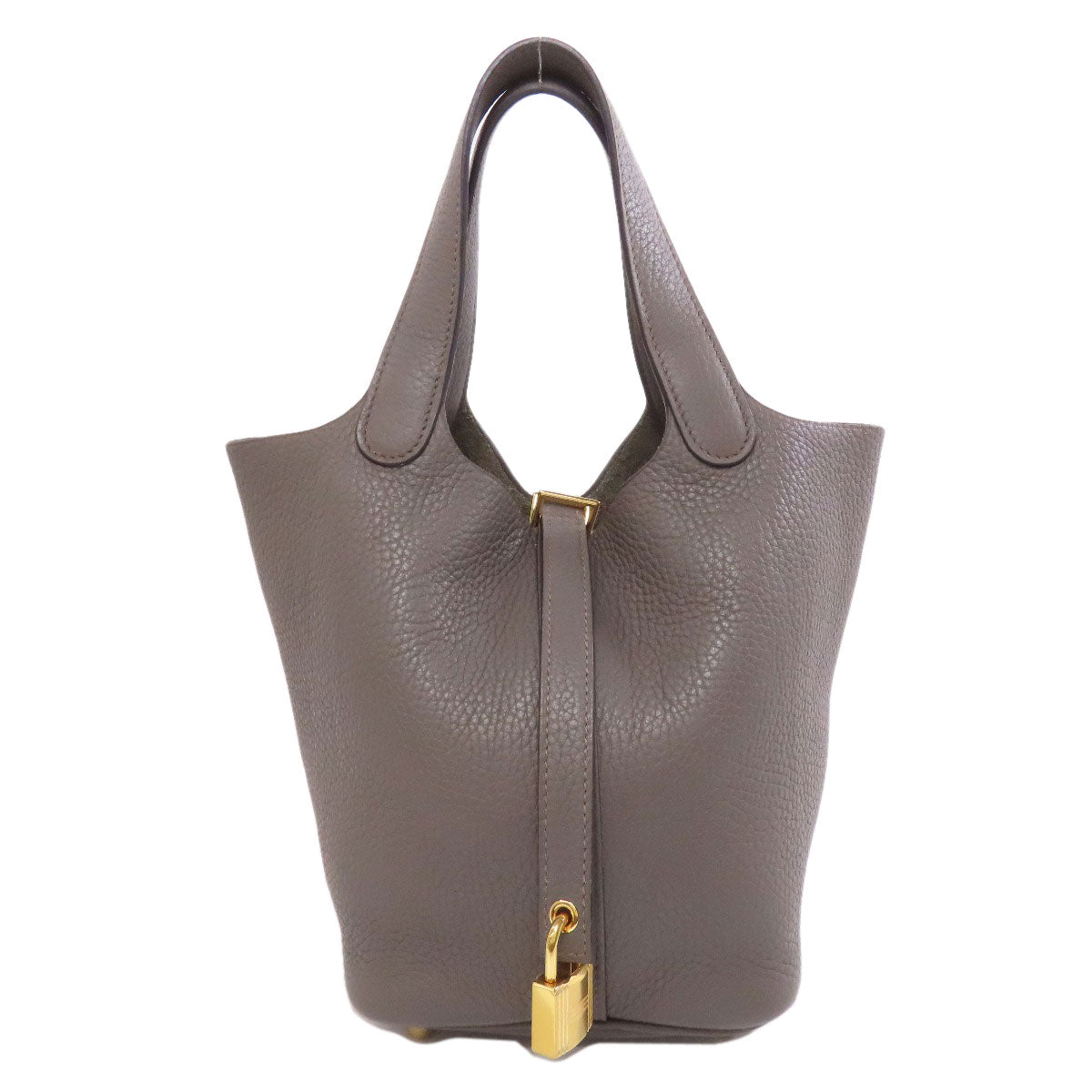 Hermes Handbag Taurillon Clemence Picotin Lock Pm Metal Gold Gray Travel Bag
