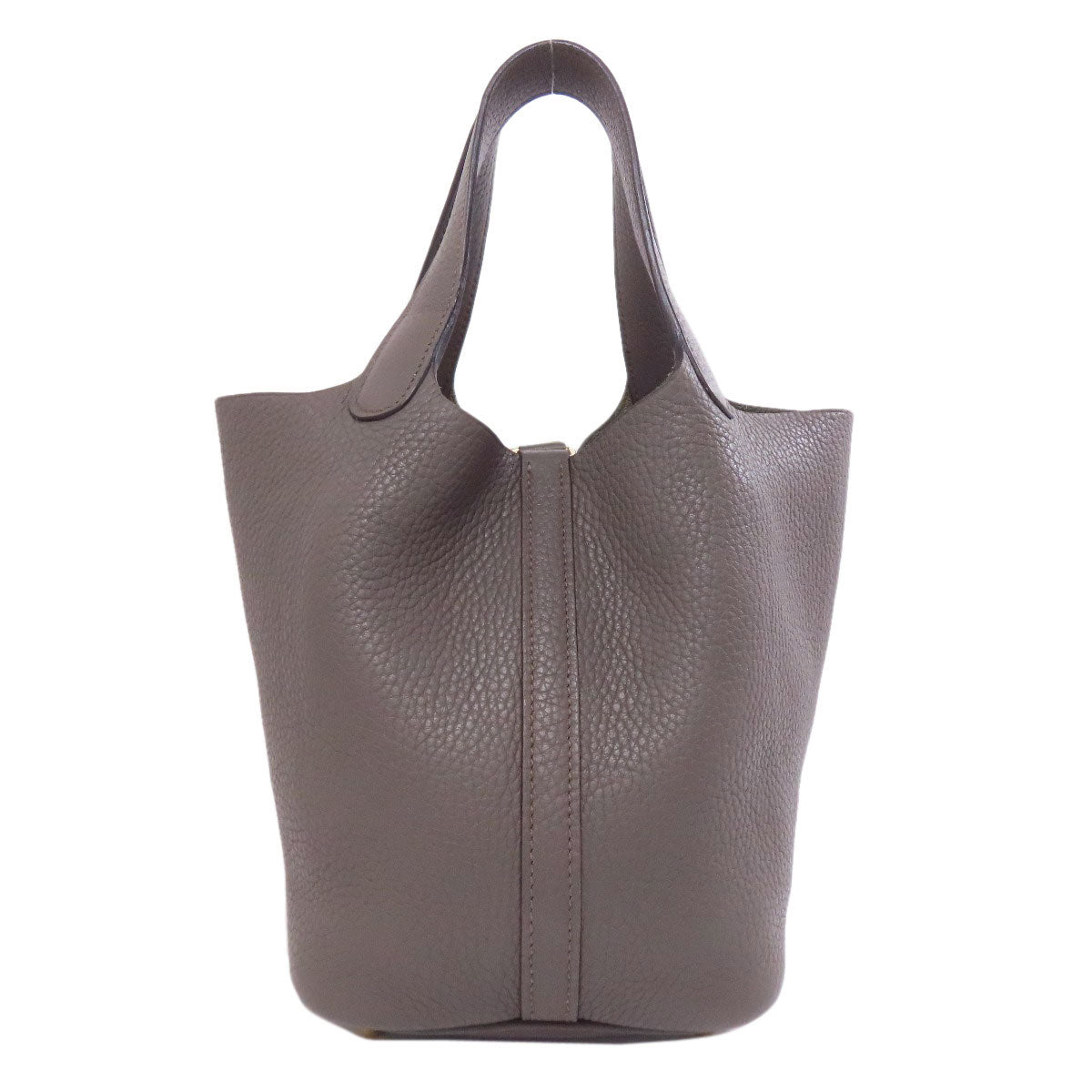 Hermes Handbag Taurillon Clemence Picotin Lock Pm Metal Gold Gray Travel Bag
