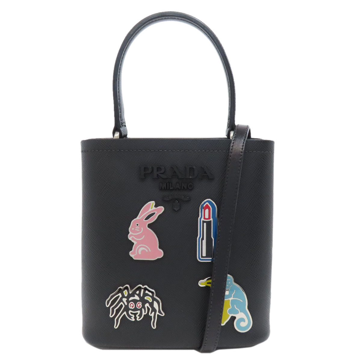 Safiano Pin Badge Rabbit Lip Way Black Travel Bag