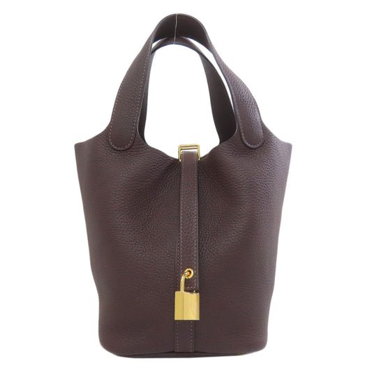 Hermes Handbag Taurillon Clemence Picotin Lock Pm Metal Brown Gold Travel Bag