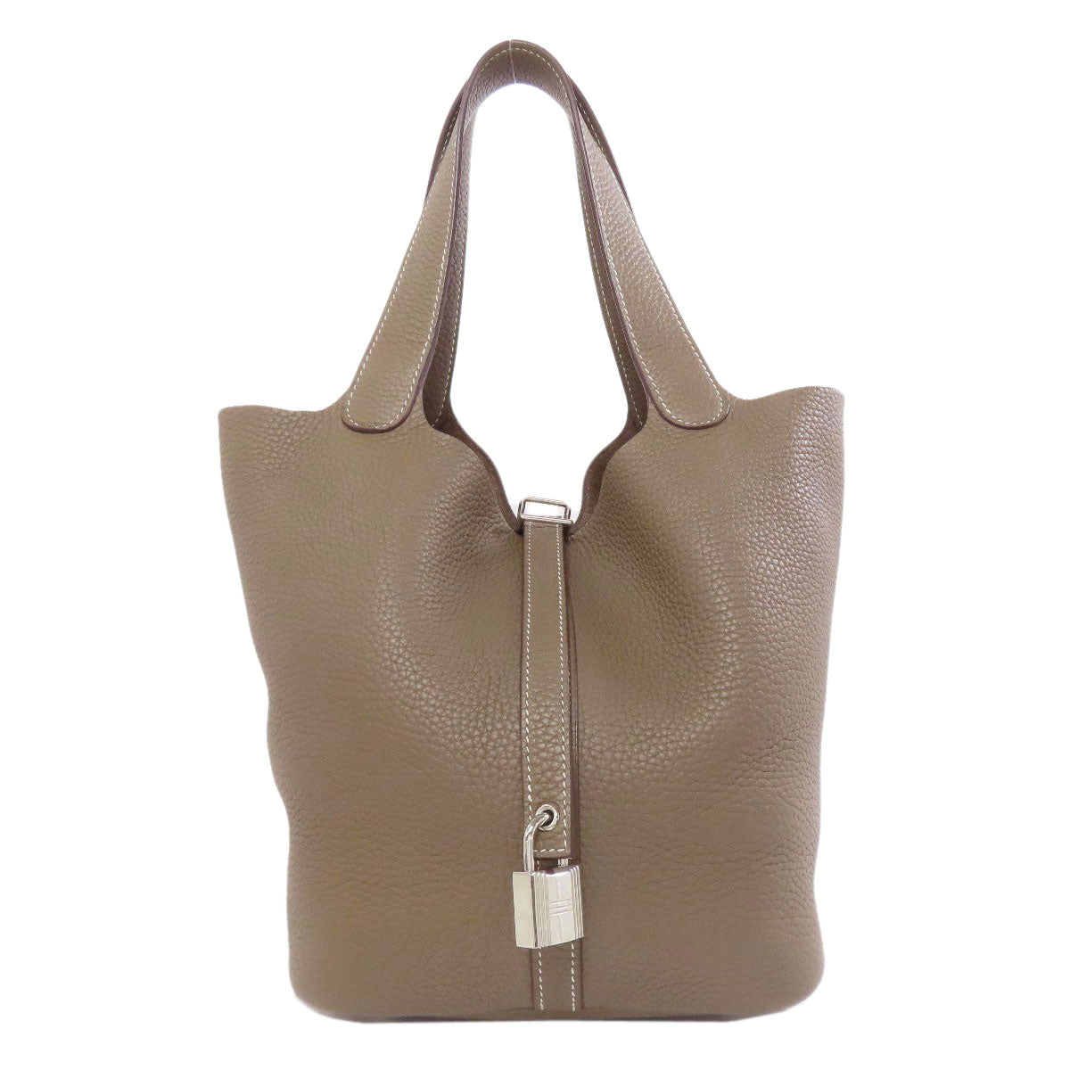 Hermes Handbag Taurillon Clemence Picotin Lock Mm Etoupe Silvermetal Beige Travel Bag