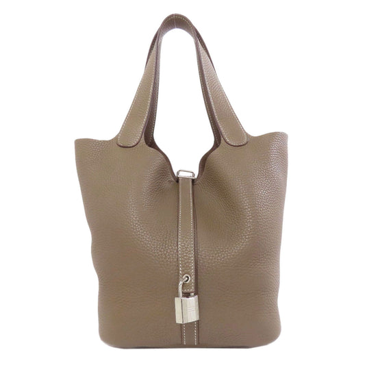 Hermes Handbag Taurillon Clemence Picotin Lock Mm Etoupe Silvermetal Beige Travel Bag