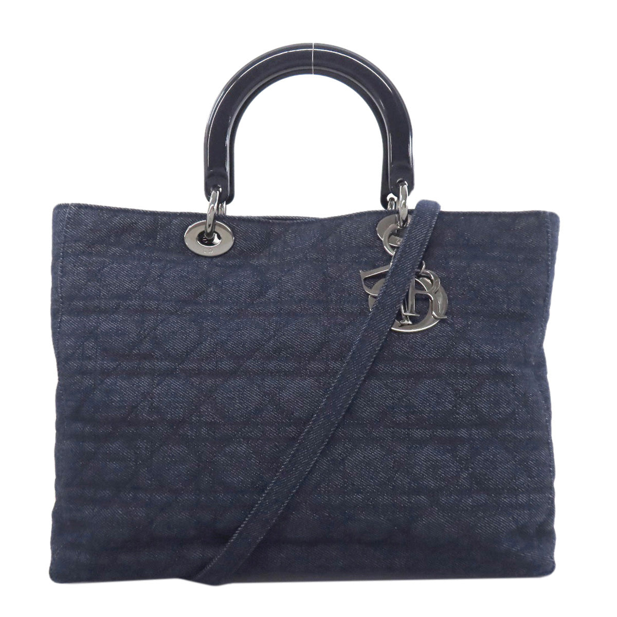 Dior Christian Handbag Navy Lady Cannage Tote Way Denim Tote Bag