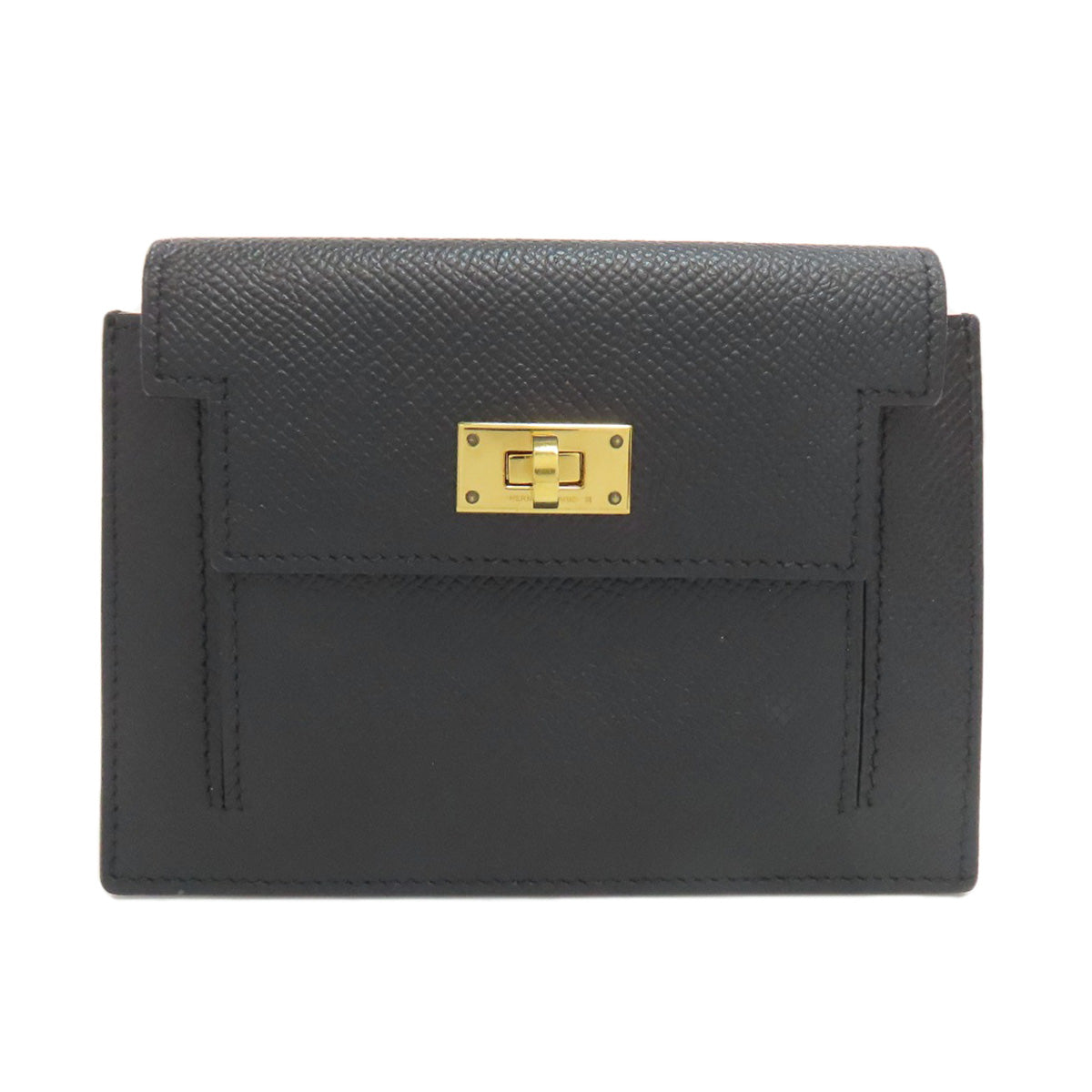 Coin Case Epsom Kelly Pocket Metal Handbag Black Gold Travel Bag