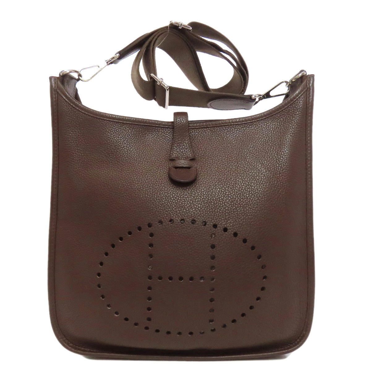 Shoulder Bag Taurillon Clemence Evelyn Chocolat Metal Brown Silver