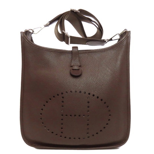Hermes Shoulder Bag Taurillon Clemence Evelyn Chocolat Metal Brown Silver