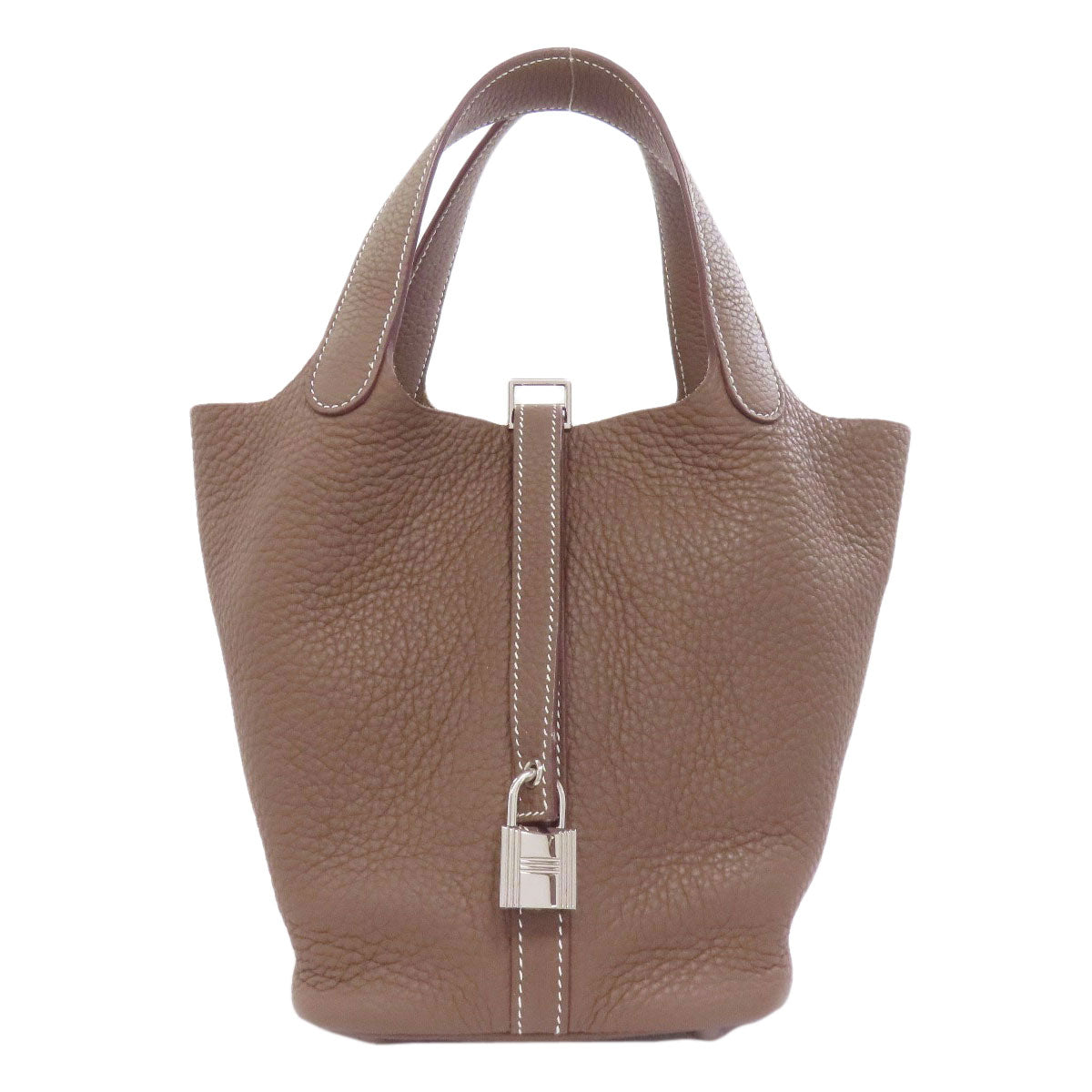 Picotin Lock Pm Etoupe Silvermetal Leather Beige Travel Bag