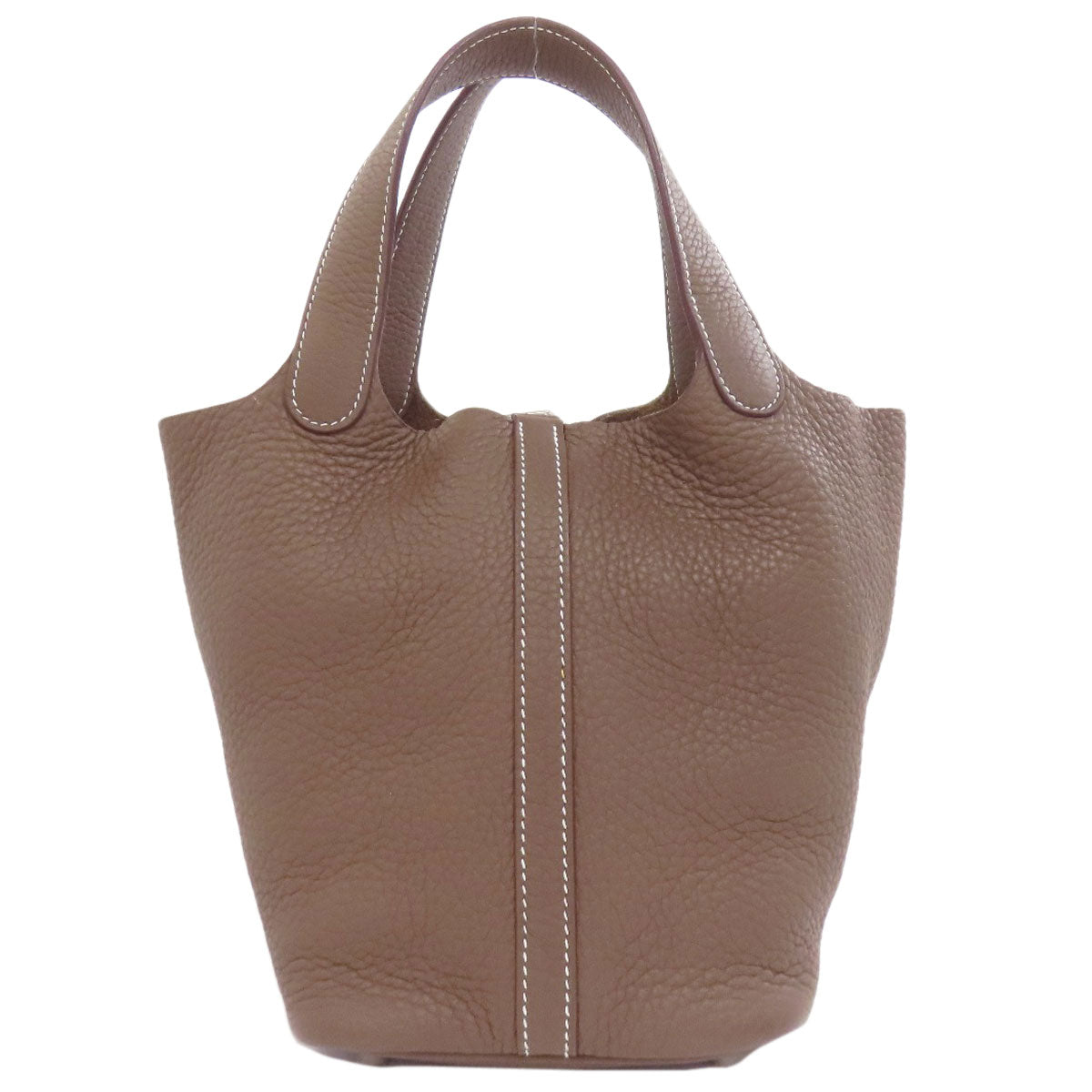 Picotin Lock Pm Etoupe Silvermetal Leather Beige Travel Bag