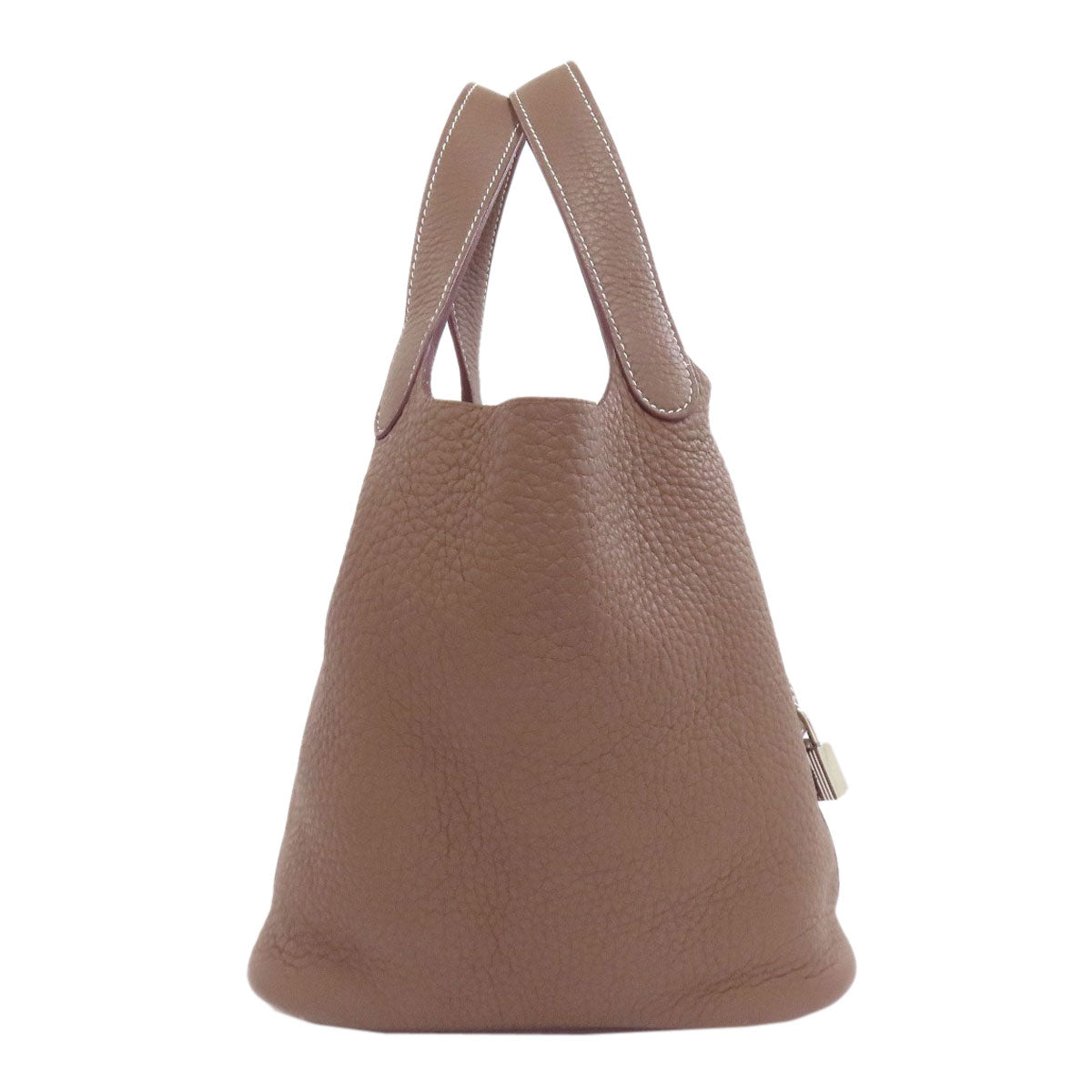 Picotin Lock Pm Etoupe Silvermetal Leather Beige Travel Bag