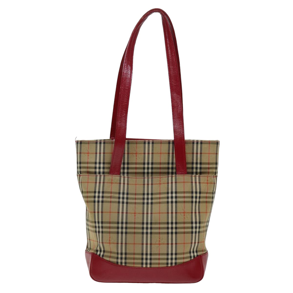 Burberry Luxury Nova Check Tote Bag Auth Canvas Beige Red Red Auth 75837
