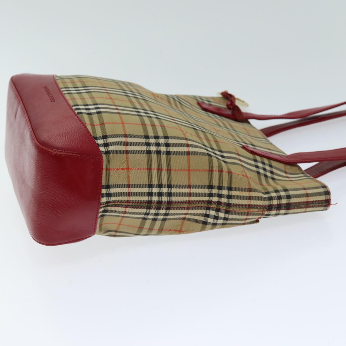 Burberry Luxury Nova Check Tote Bag Auth Canvas Beige Red Red Auth 75837