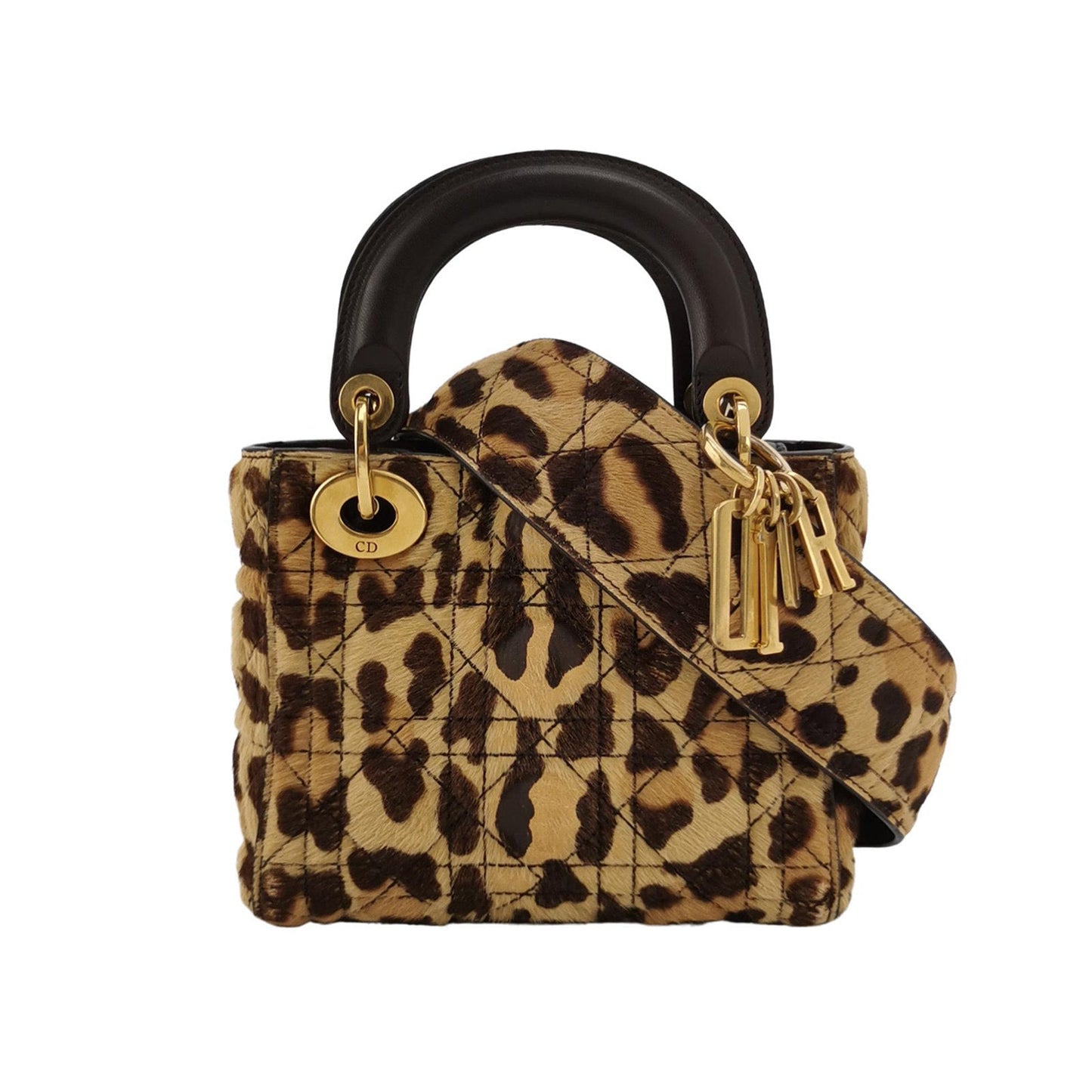 Dior Lady Handbag Pony Style Calfskin Leopard Print Leather Mini Travel Bag