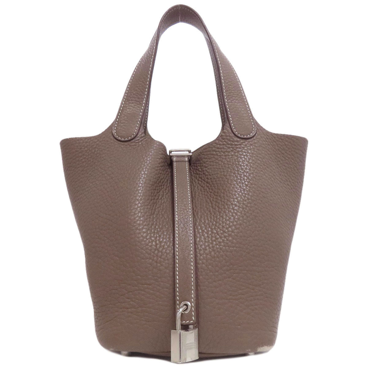 Taurillon Clemence Picotin Lock Pm Etoupe Silvermetal Beige Travel Bag Etoupe Silvermetal