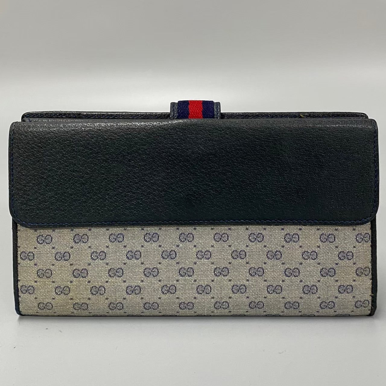 Gucci Long Purse PVC Sherry Line Leather Navy Wallet Case