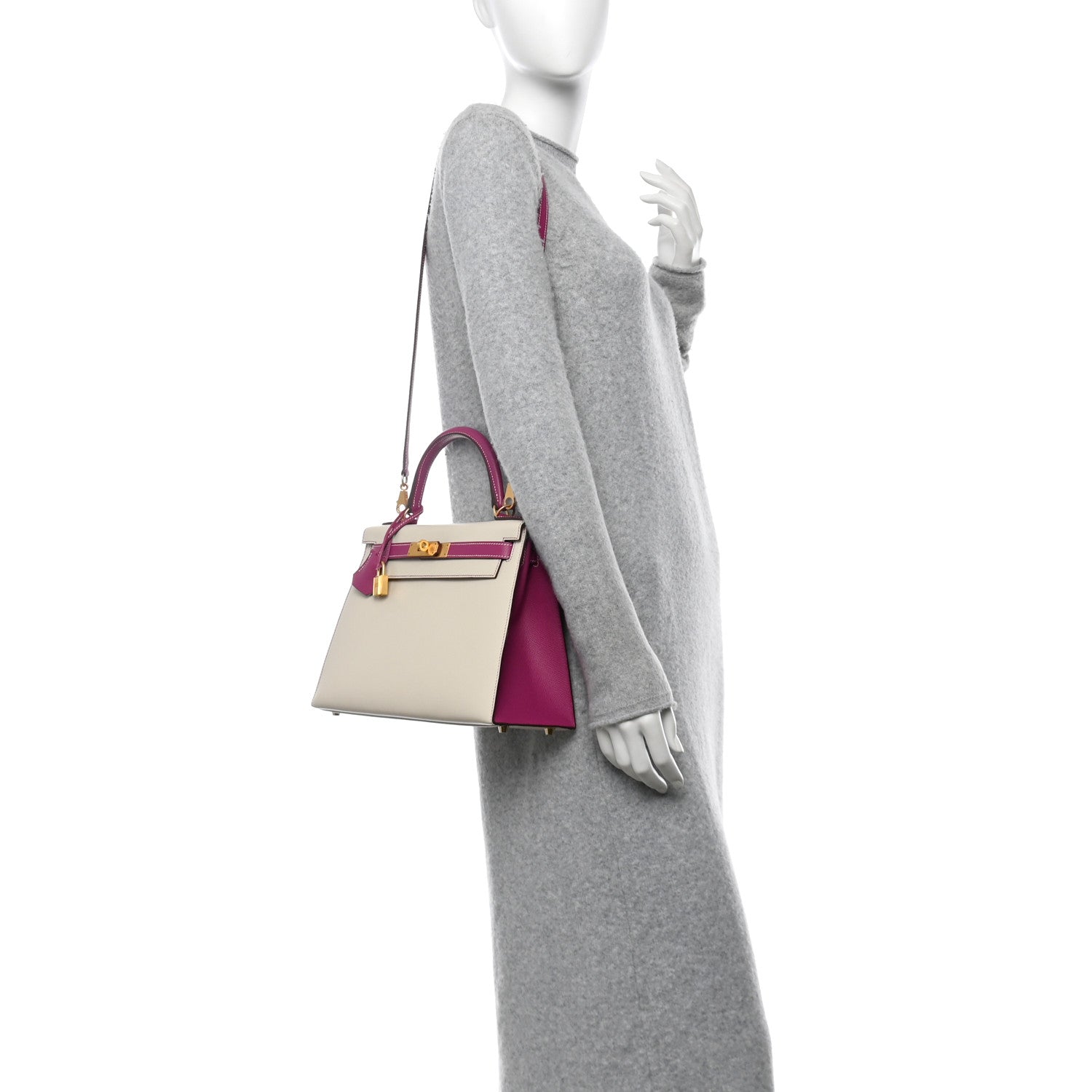 Hermes Epsom Bi Color Horseshoe Kelly Sellier Craie Rose Shoes