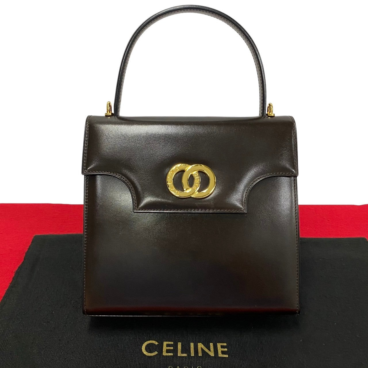 Tote Bag Calfskin Circle Metal Women Brown Logo