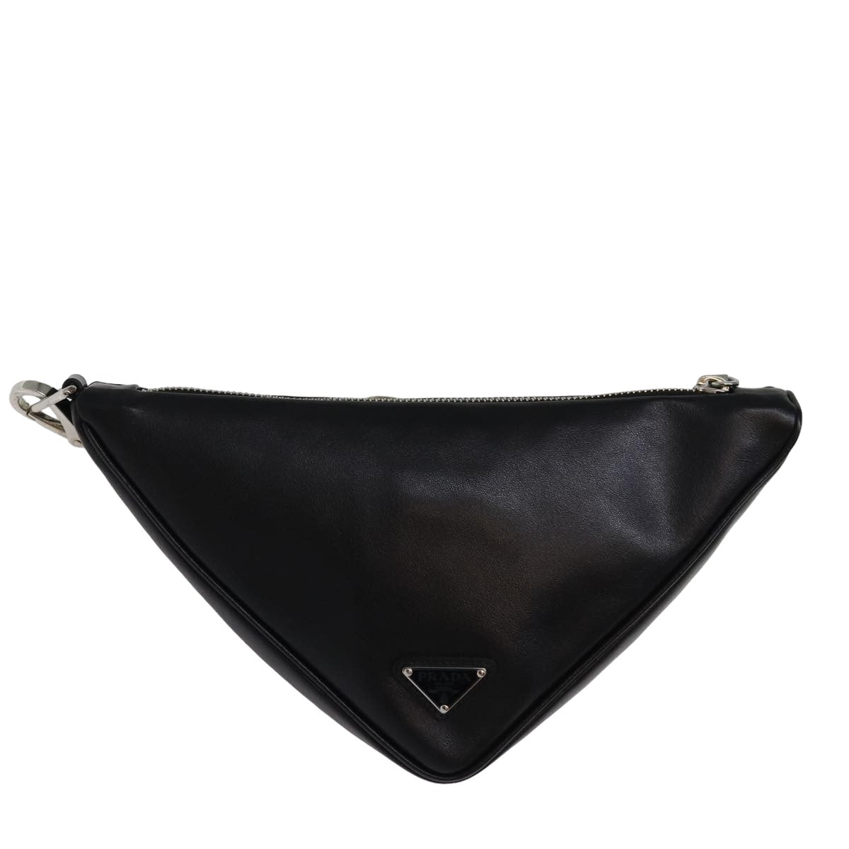 Prada Triangle Clutch Bag Auth Leather Black
