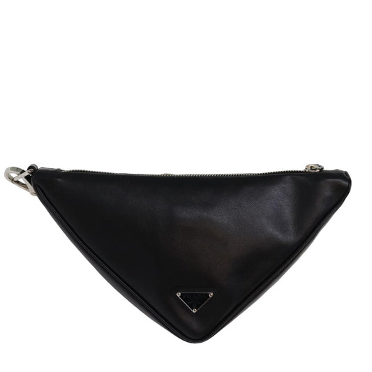 Prada Triangle Clutch Bag Auth Leather Black