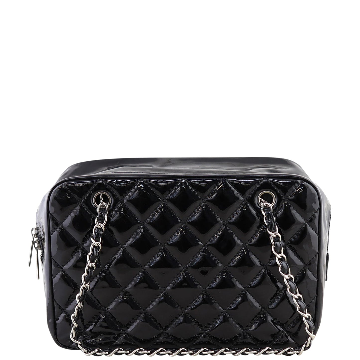 Chanel Brilliant Patent Camera Bag Patent Quilted Black Handbag